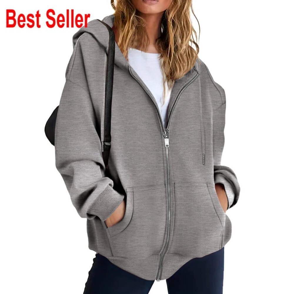 Oversized Zip Up Fleece Hoodie, Polyester Rayon Blend, Kangaroo Pockets,